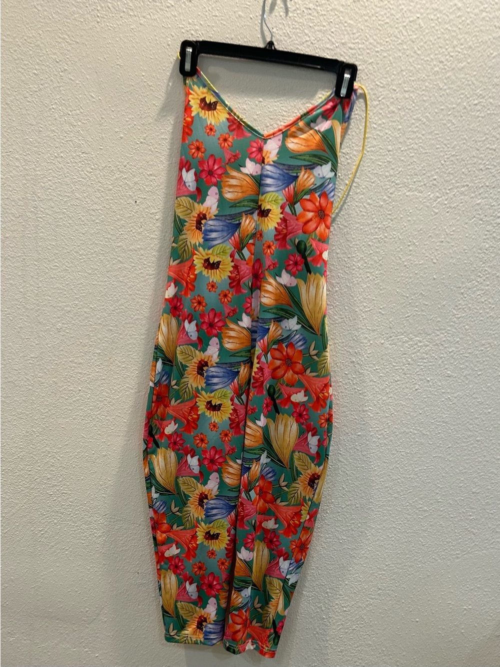 SHEIN Teal Tropical Floral V-Neck Spaghetti Strap Jumpsuit